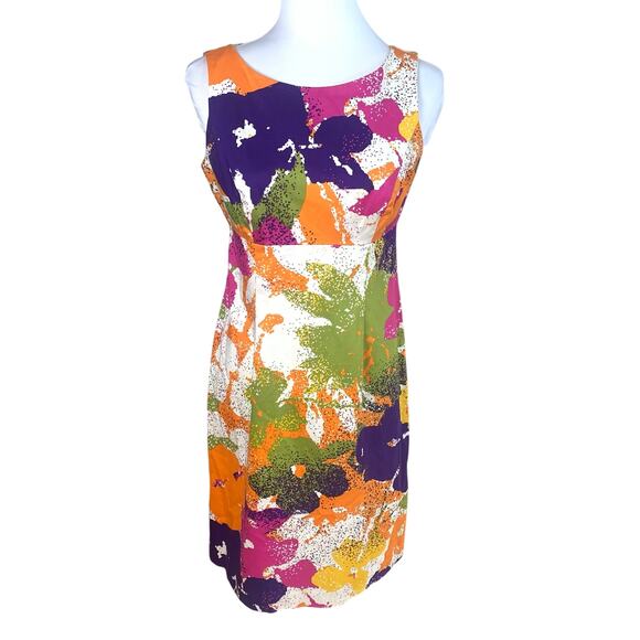 Evan Picone Siz 4 Colorful Abstract Floral Sheath Dress Sleeveless Easter Summer - Picture 1 of 5